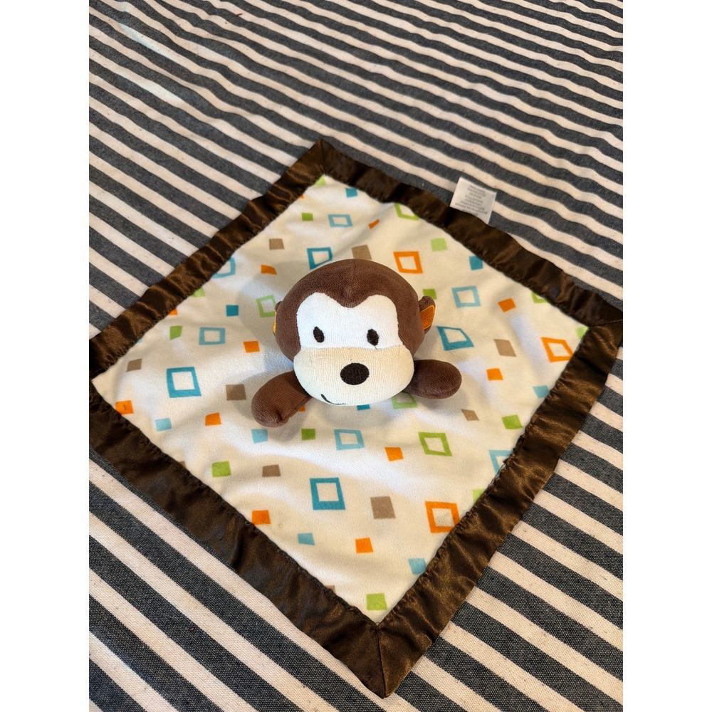 Garanimals Monkey Security Blanket Lovey Brown Satin Trim Geometric